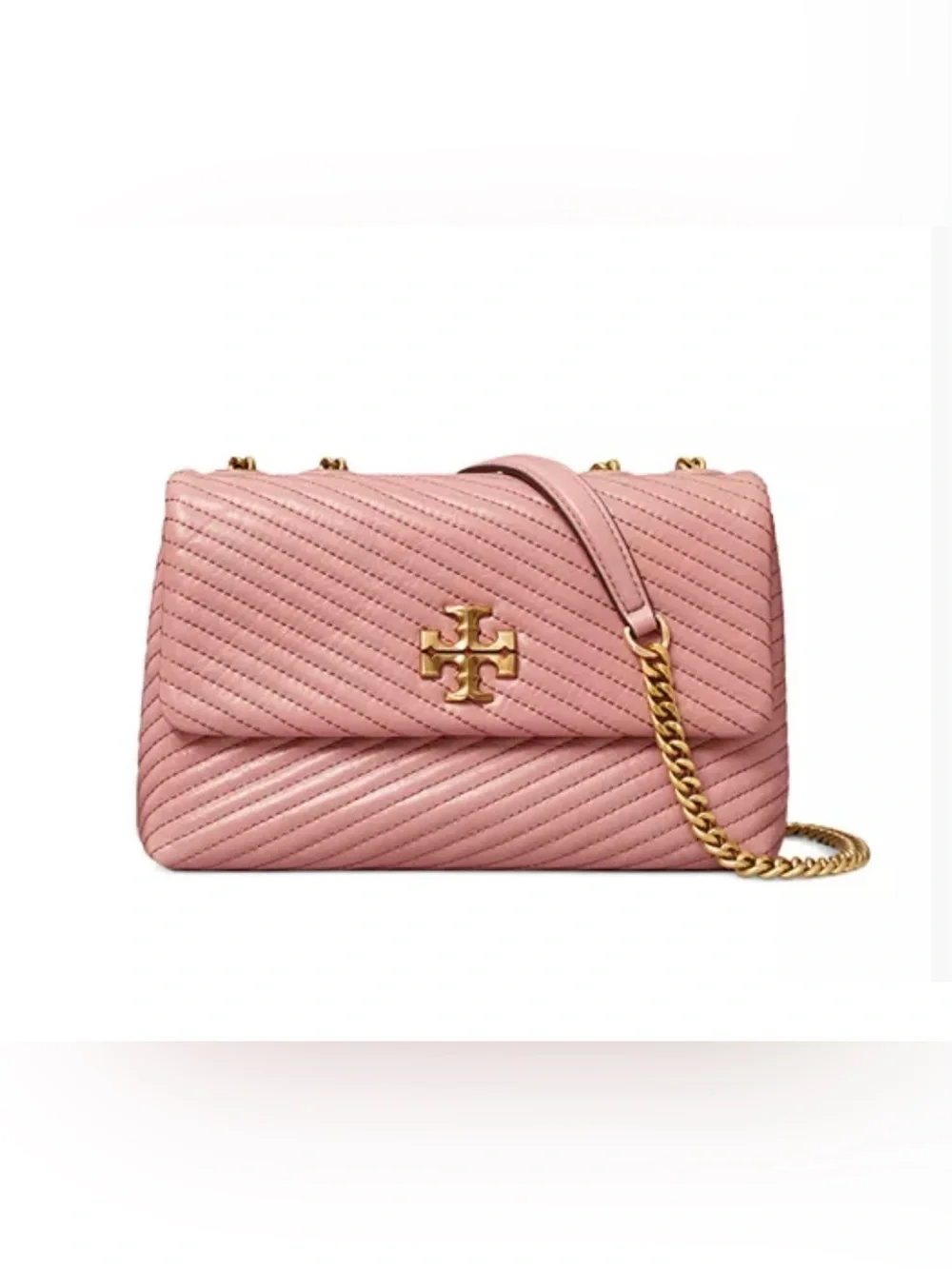 Tory Burch Kira Chevron Convertible Shoulder Bag Pink Leather with Dust Bag